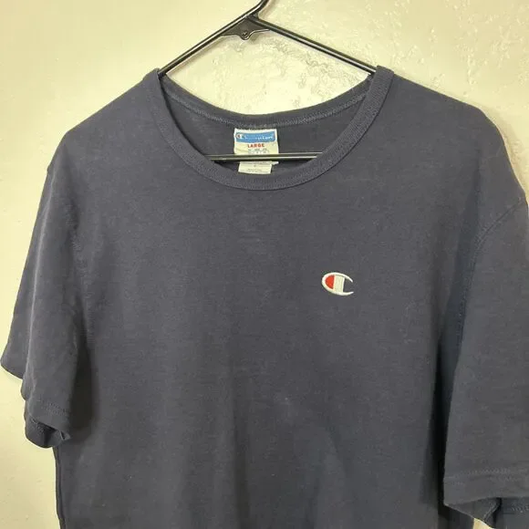 Vintage Champion T-Shirt Large Navy Blue Embroidered Logo - Picture 3 of 5